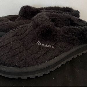 Skechers BOBS | Ice Angel Slippers | Size 6 | Black | Faux Fur | Knit